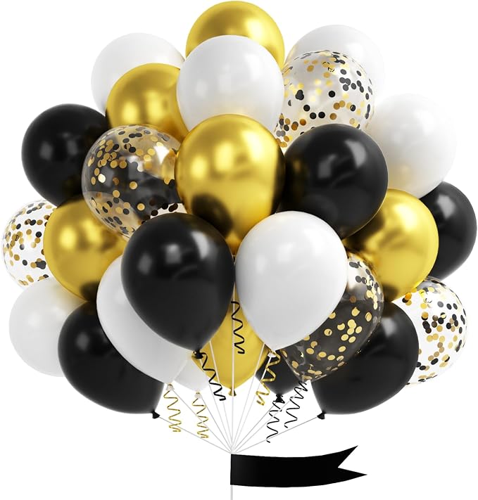 Metallic Gold and Premium Latex Black White Balloons by OTLGEUA