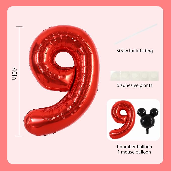 40 Inch Red Foil Number 9 Balloon - Image 2