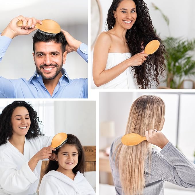 Hair Brush, Boar Bristle Hair Brushes for Women men Kid, Curved Boar & Nylon Bristle Brush for Wet/Dry Hair Smoothing Massaging Detangling, Everyday Brush Enhance Shine & Health