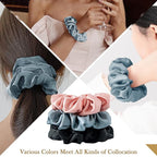 Mulberry Silk Hair Scrunchies, 3 Count, 100% Silk, No Damage for Frizz Prevention, Sleep and Night Scrunchie, Hair Accessories for Women (Black, Haze Blue, Rubber Red)