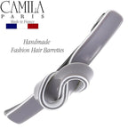 Camila Paris CP3359 French Hair Barrette Clip for Girls, Handmade, Gray/White, Metal-Free Closure Strong Hold Grip Hair Clips for Women, No Slip Durable Styling Girls Hair Accessories, Made in France