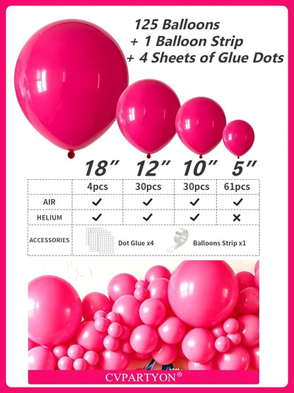 Hot Pink Balloons 125 Pcs Different Sizes 18 12 10 5 Inch Magenta Fuchsia Dark - Image 3