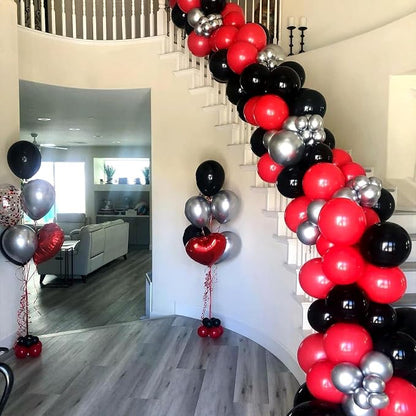 Black Red Balloons, 12 Inch Black Red White and Silver Latex Balloons - Image 4