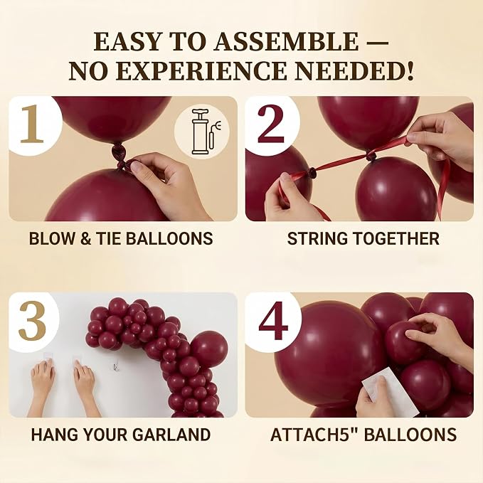 96Pcs 5/10/12/18 Inch Burgundy Dark Red Latex Balloon Garland Arch Kit | Maroon - Image 3