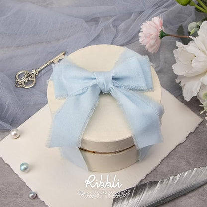 Ribbli 3 Rolls Light Blue Ribbon 1.5 Inch x 18Yards Handmade Cotton Frayed - Image 2