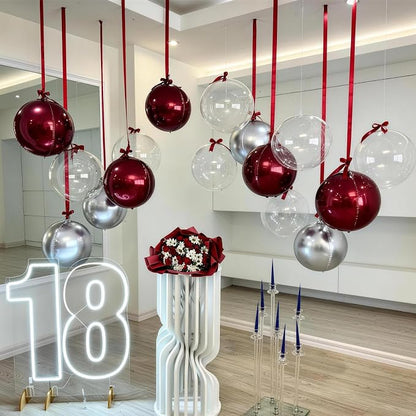 9 Pcs Burgundy Silver Round Foil Balloons Maroon Wine Red Metallic Silver - Image 4