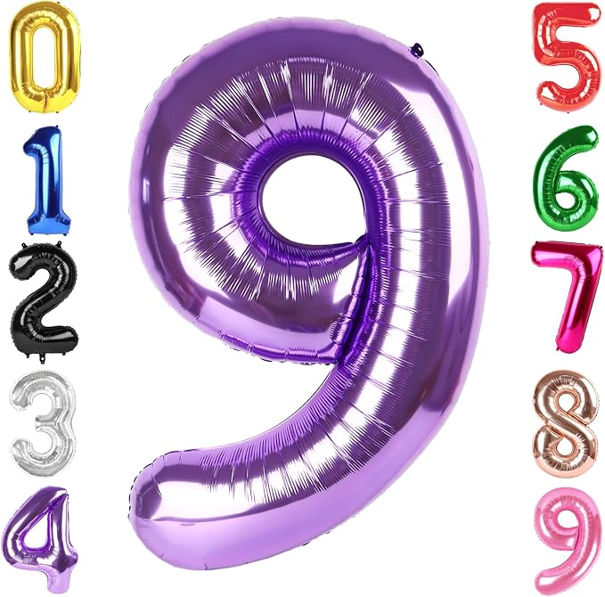 40 Inch Purple Number 9 Balloon Birthday Party Decorations by Hadoife