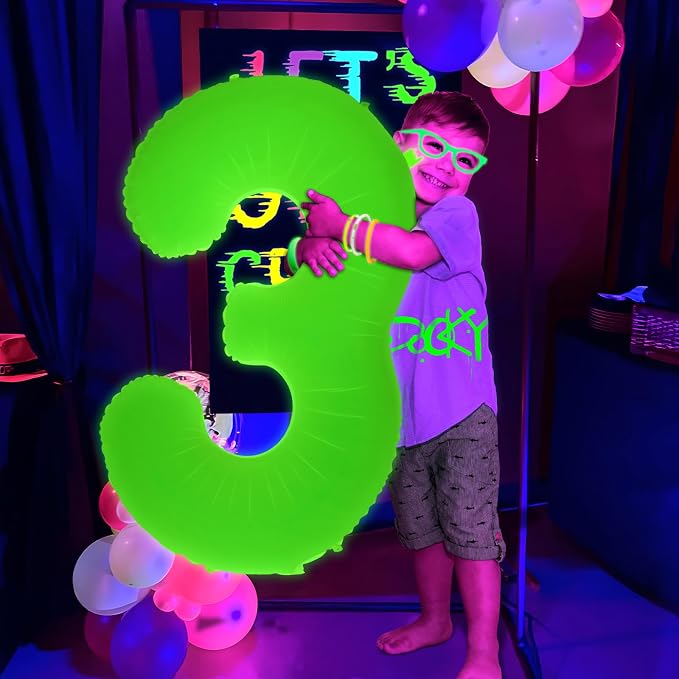 Mega-L Glow in The Dark Party Supplies, 40 Inch Yellow Number 2 Balloon | Glow - Image 9