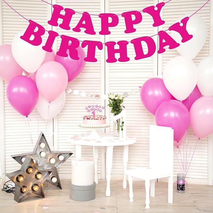 Pink Happy Birthday Banner Sign Happy Birthday Bunting Banner Flag Garland - Image 3