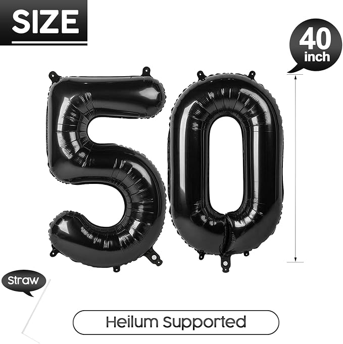 50 Balloon - Black Birthday Number Balloons, 40 Inch Decorations Men Women | - Image 5