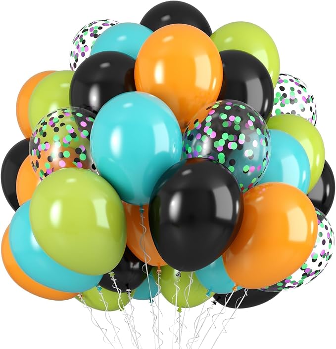 Green Orange Black Balloons, 12 Inch Fruit Green Orange Teal Black Confetti by Saxuxu