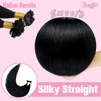 YoungSee K Tip Hair Extensions Black K Tips Human Hair Extensions for Wedding Jet Black 22In 50s/50g
