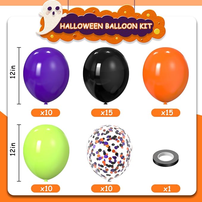 Halloween Party Balloons Decorations 12Inch 60Pcs | Black Orange Purple Green - Image 2
