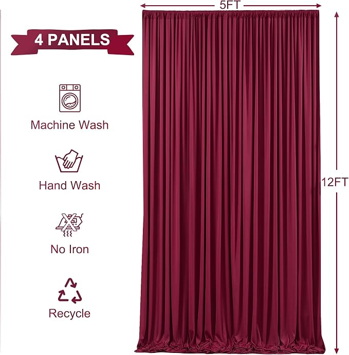 4 Panels Burgundy Backdrop Curtains - Image 5