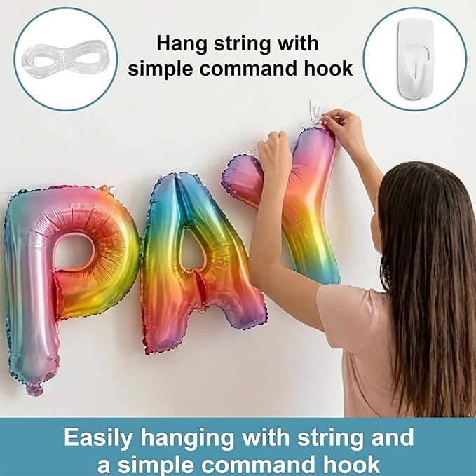 Rainbow Happy Birthday Banner Foil Letter Balloon, 14 Inch 3D Colorful - Image 2
