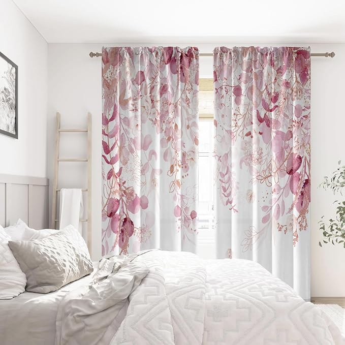 Pink Floral Leaf Sheer Curtains - Image 4