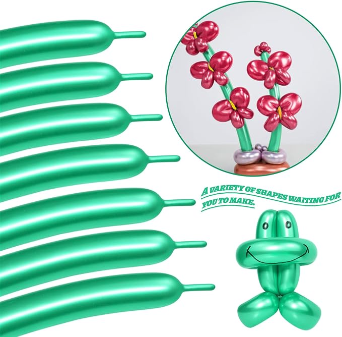 LXZFCRG Metallic Green 260 Long Balloons 100pcs Shiny Chrome Green Latex - Image 4