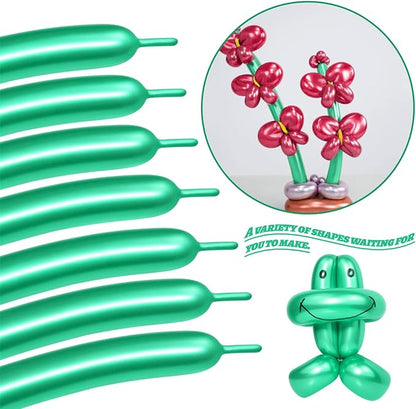 LXZFCRG Metallic Green 260 Long Balloons 100pcs Shiny Chrome Green Latex - Image 4