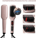 Updated 2025 MEGAWISE Hair Straightener Ceramic Brush ; Anti-Scald Dual Voltage Flat Iron Hot Brush | Rotatable Cord |Auto Shutoff | Anti-frizz |for All Hair Types (Pink)