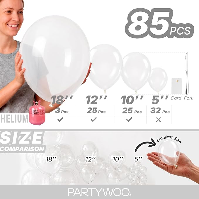 PartyWoo Clear Balloons 85pcs Different Sizes of 18 12 10 5 Inch | Balloons - Image 6