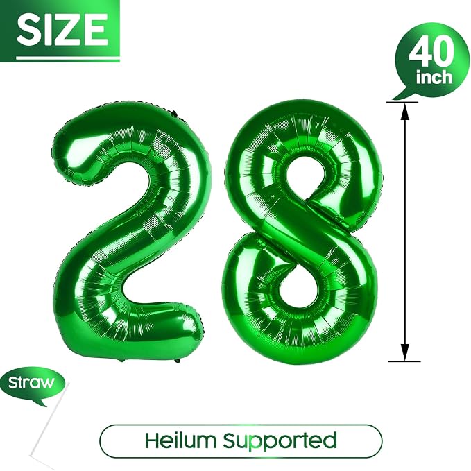28 Balloon - Green Birthday Number Balloons, 40 Inch Decorations Men Women | - Image 5