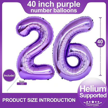 Number 26 Purple Balloons 40 Inch Giant Purple Foil 26 Number Helium Balloons - Image 2