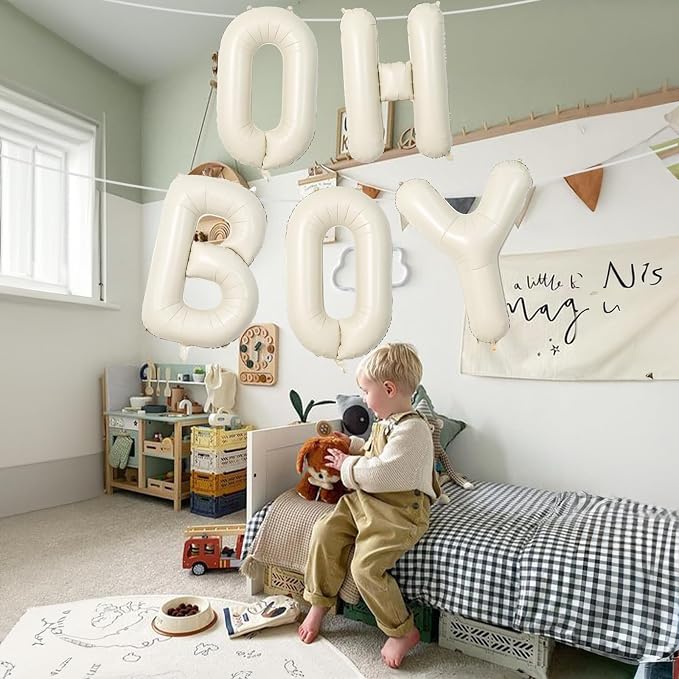 Large Beige Oh Boy Balloons, 40 Inch Cream White Sand OH BOY Balloon Letters - Image 6