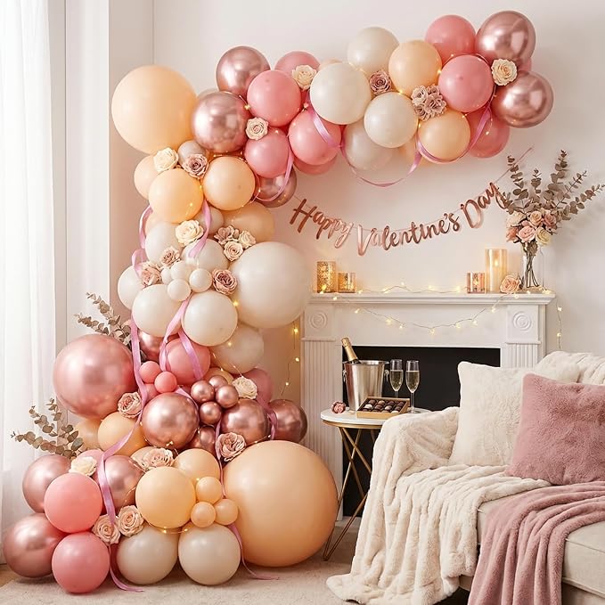 RUBFAC 65pcs 12 Inches Retro Pink Balloons Metallic Blush Rose Gold White Sand - Image 6