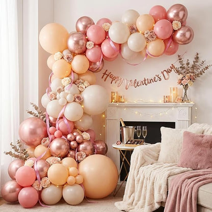 RUBFAC 65pcs 12 Inches Retro Pink Balloons Metallic Blush Rose Gold White Sand - Image 6