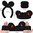 4Pack Headband and Wristband Set for Washing Face, Spa Skincare Makeup Headband, Soft Puffy Hair Band Bow Tie, for Women and Teen Girl Trendy Stuff Gifts