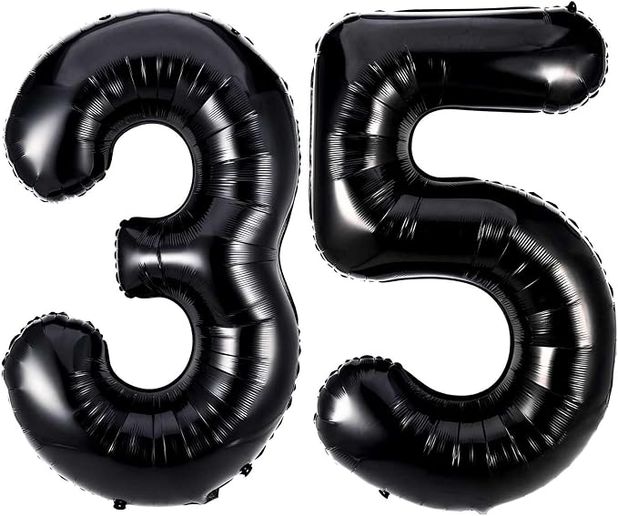 Black 35 Number Balloons, 40 Inch Giant Number 35 Balloons Foil Mylar Helium by Lovoir