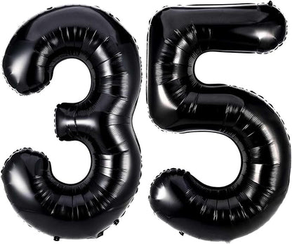 Black 35 Number Balloons, 40 Inch Giant Number 35 Balloons Foil Mylar Helium by Lovoir