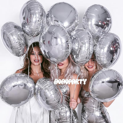 25Pcs Silver Round Shaped Foil Balloons 18 Inch Mylar Balloon | Helium - Image 2