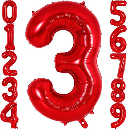 Red Number 3 Balloon 40 Inch, Big Large Foil Helium Number Balloons, Jumbo by AIQINHU