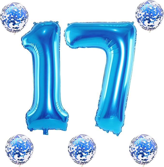 17th Birthday Blue Foil Number 17 Balloons - Image 8