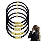 Black Bracelet Hair Ties for Women,5 Pack Cute 3mm Thick Elastic Ponytail Holders Accessories No Damage Stretchy Beaded Pony Tails Hair Tie with Gold Metal Charms Beads