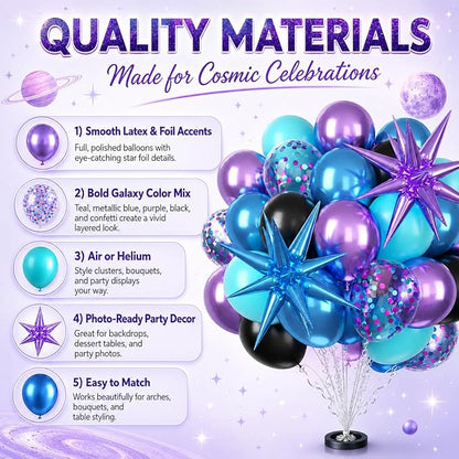 Galaxy Outer Space Balloons, 12 Inch Metallic Blue Purple Balloons - Image 3