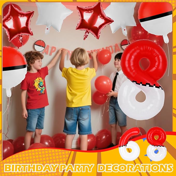 40 Inch Red & White Cartoon Themed Theme Number Balloon, Number Block Foil - Image 5
