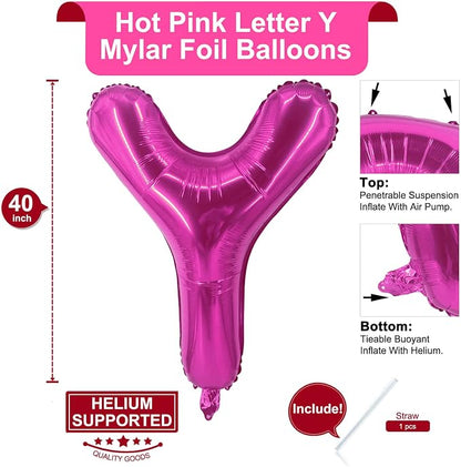 Lovoir 40 Inch Large Hot Pink Letter Y Balloons Big Size Jumbo Mylar Foil - Image 2