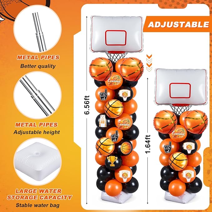 Gejoy 2 Sets Basketball Hoop Balloon Column Stand Kit Includes 169 Latex - Image 5
