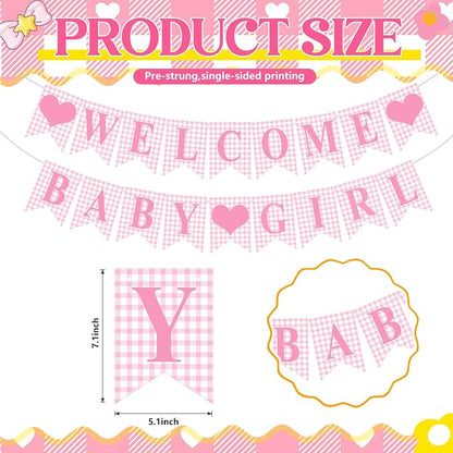 Hahafelt 1 Pcs Pink Gingham Welcome Baby Girl Banner - Image 2
