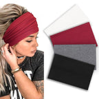 DRESHOW Wide Headbands for Women Elastic Turban Hair Bands Boho Head Bands for Women's Hair Non-Slip Yoga Workout Hairband Girls Accessories 4 Pack