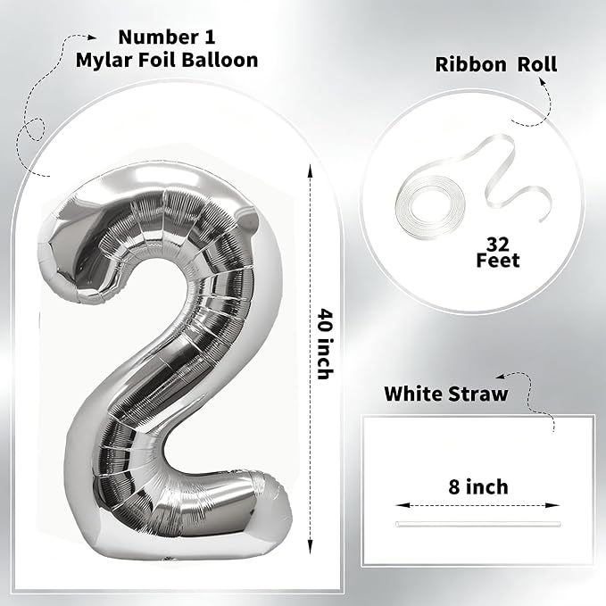 Number Balloons Silver Party Balloon - Image 2