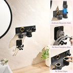 Dyson Hair Dryer Holder, Hair Dryer Wall Mount Hanger for Supersonic Nural, 5 Attachments Magnetic Aluminum Anti-Scratch Dyson Blow Dryer Holder with Cord Hook, No-Drill/Screw Installation UEMUSI
