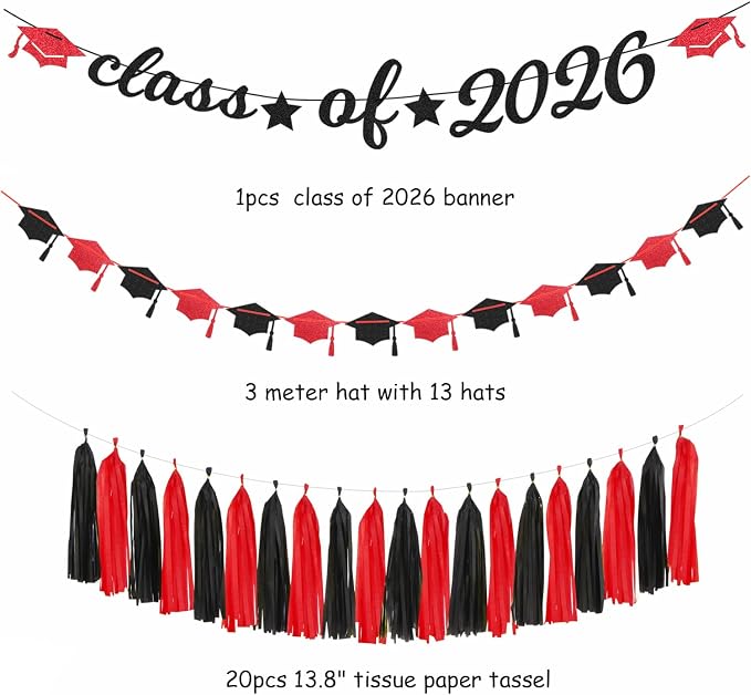 Black Red Graduation Party-Decorations Garland - Image 2