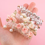 3PCS Rose Bead Spiral Hair Ties, 2 Styles Phone Cord Ponytail Holders for Women, Elegant Rubber Hair Coils, Stylish Hair Accessories for Party, Daily Use