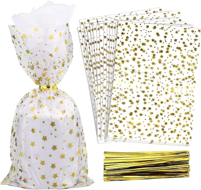 COQOFA 200 Pcs Star Printed 6"X10" Gift Wrap Cello Cellophane Treat Bags Party by COQOFA