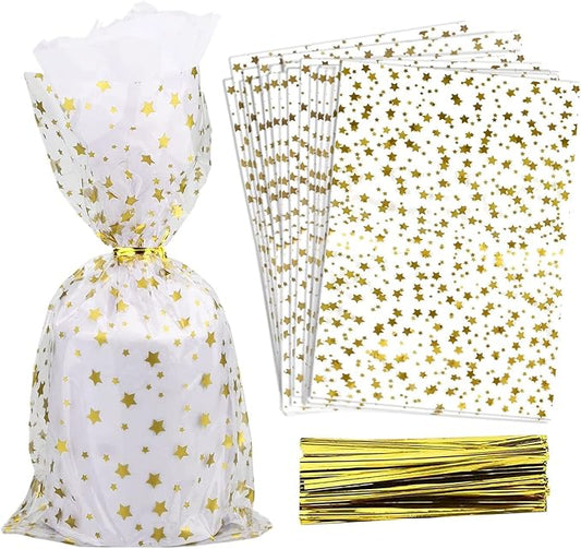 COQOFA 200 Pcs Star Printed 6"X10" Gift Wrap Cello Cellophane Treat Bags Party by COQOFA