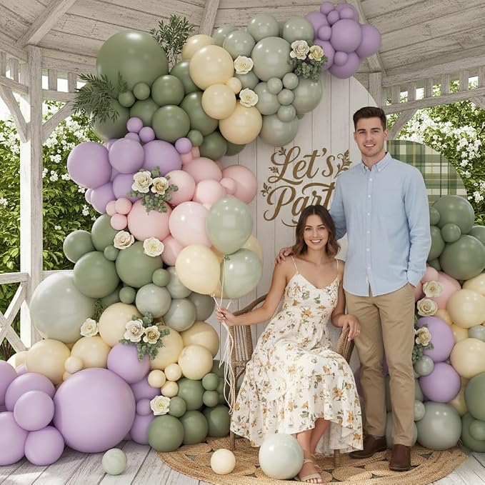 Pastel Balloon Arch Garland Kit 154pcs, Double Stuffed Light Green Sage Green - Image 8