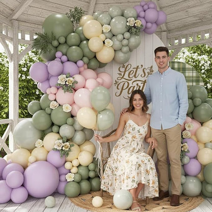 Pastel Balloon Arch Garland Kit 154pcs, Double Stuffed Light Green Sage Green - Image 8